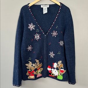 Vintage Tiara International Christmas Collection Holiday Reindeer Cardigan XL